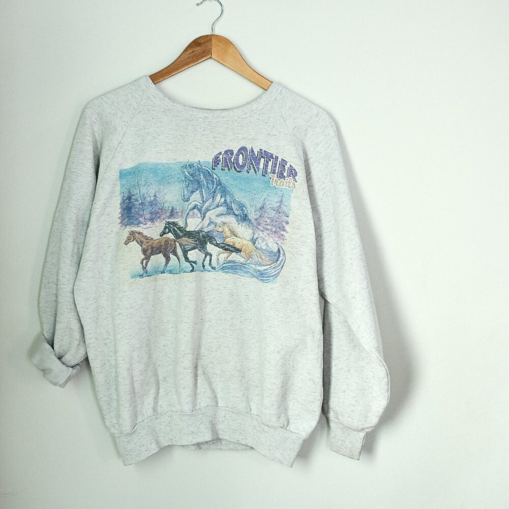 Vintage Crewneck Sweatshirt Horses Frontier Trails Horse Camp